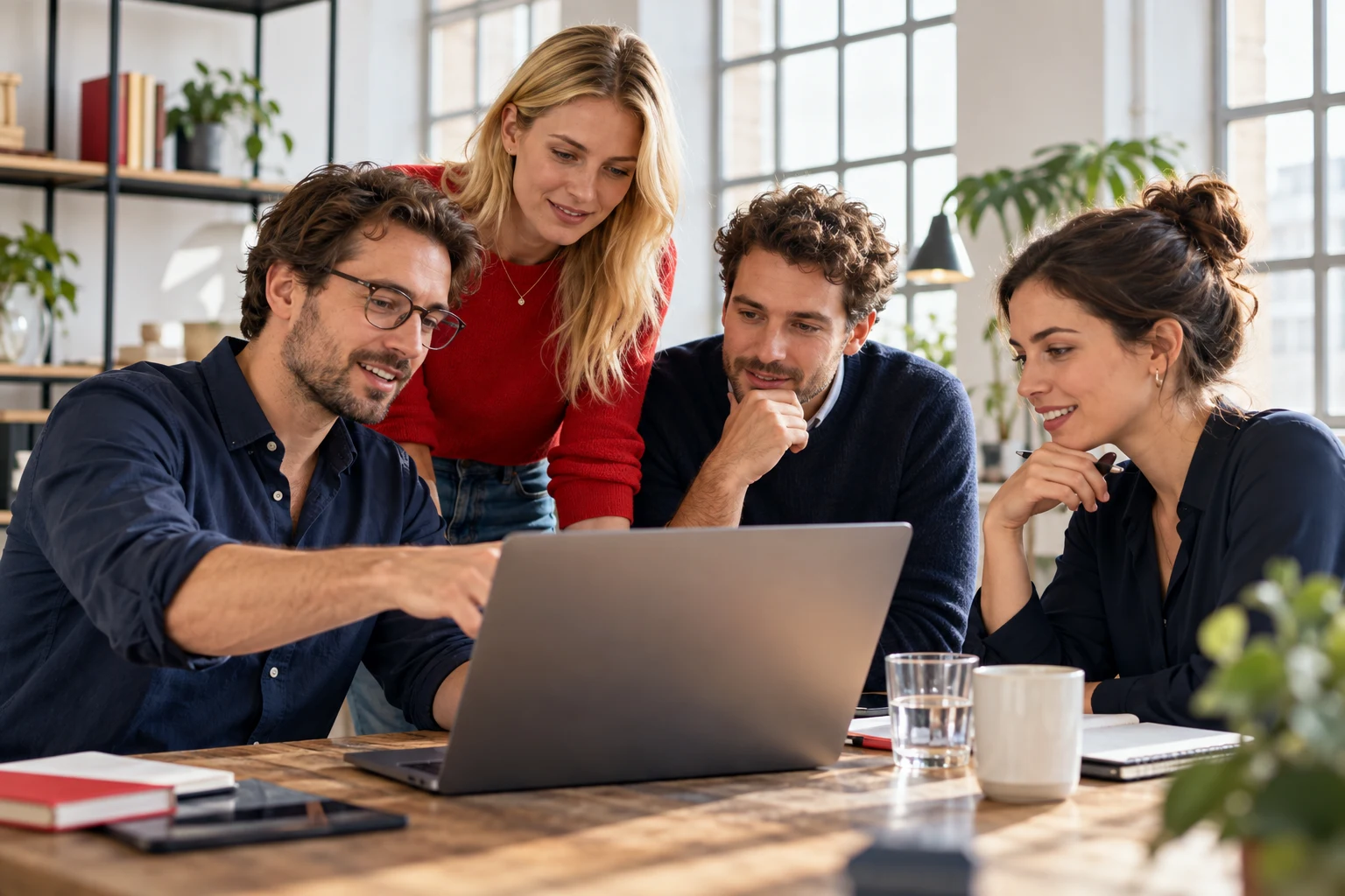 Fachlicher Austausch über digitale Arbeit an einem Laptop