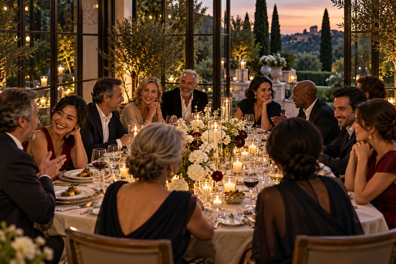 Festlich gedeckte Tafel für eine private Abendgesellschaft mit philanthropischem Anlass